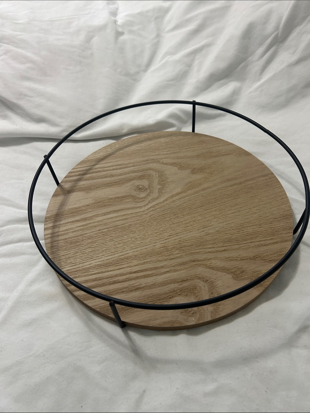 Lazy Susan Round Wood and Black Metal